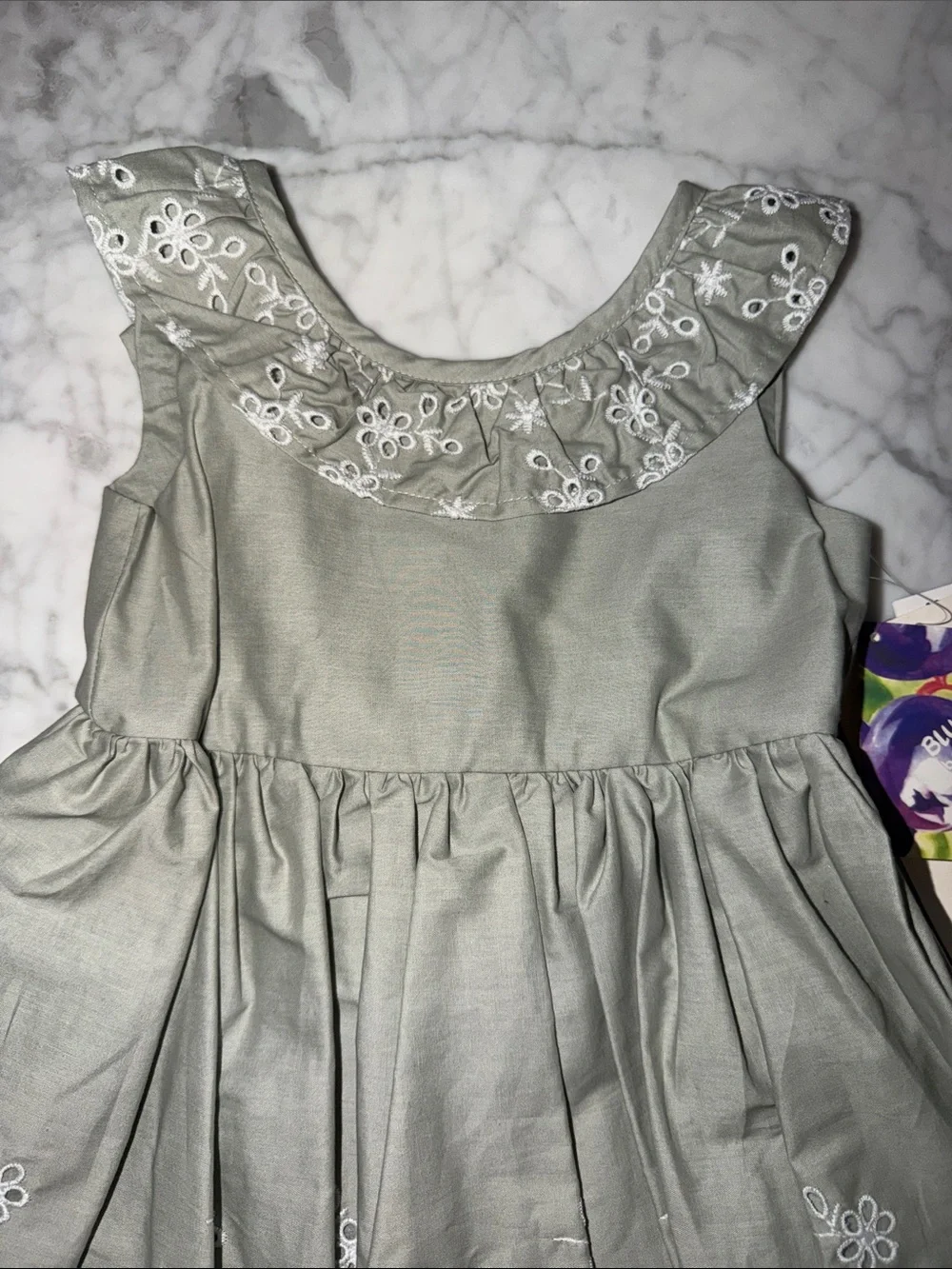 NWT Girls Sage Green Embroidered Eyelet Dress 3T